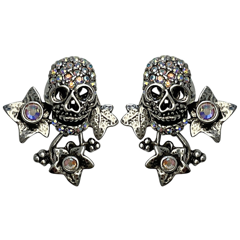 "One Of A Kind" Ivy Skull Pierced Earrings (Silver Ox)
