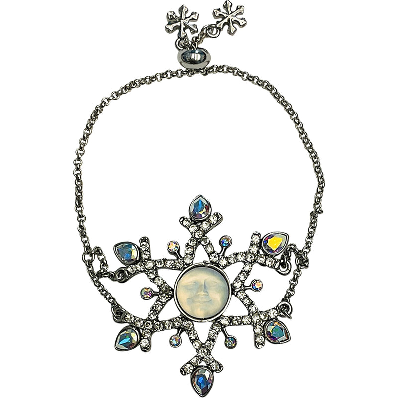 "One Of A Kind" Couture Snow Flurries Glass Seaview Moon Pull Bracelet (Hematite)