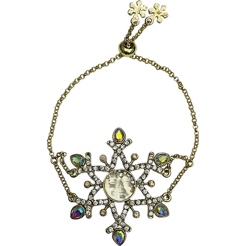 "One Of A Kind" Couture Snow Flurries Goddess Seaview Moon Pull Bracelet (Goldtone)