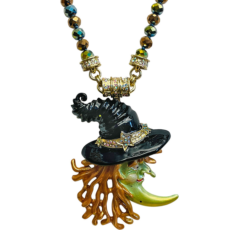 Witchcraft Moon Magnetic Enhancer With Beaded Necklace (Goldtone)