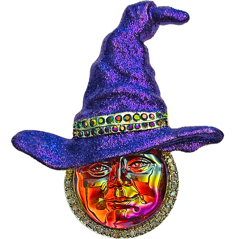 "One Of A Kind" Bewitching Seaview Water Moon Witch Hat Pin Pendant (Goldtone)