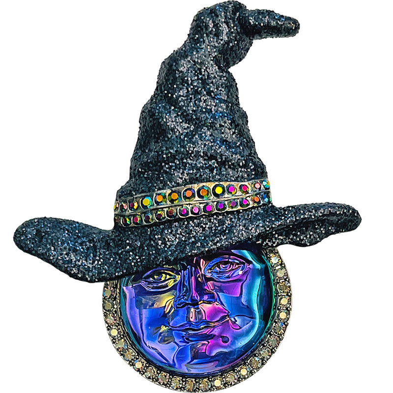 "One Of A Kind" Bewitching Seaview Water Moon Witch Hat Pin Pendant (Silvertone)