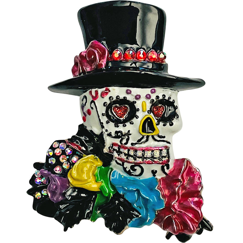 "One Of A Kind" Mr. Bones Sugar Skull Pin Pendant (Silvertone)
