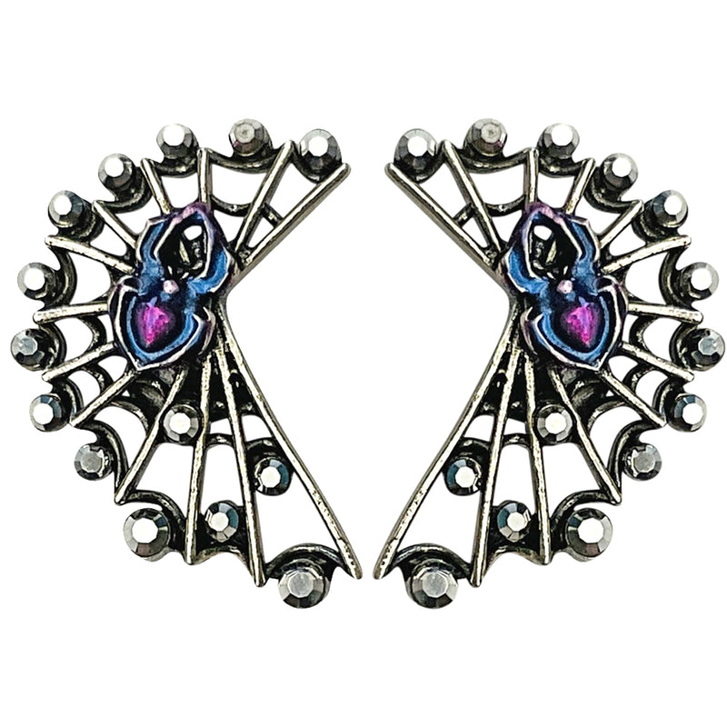 "One Of Kind" The Itsy Bitsy Spider Web Pierced Earrings (Silver Ox)