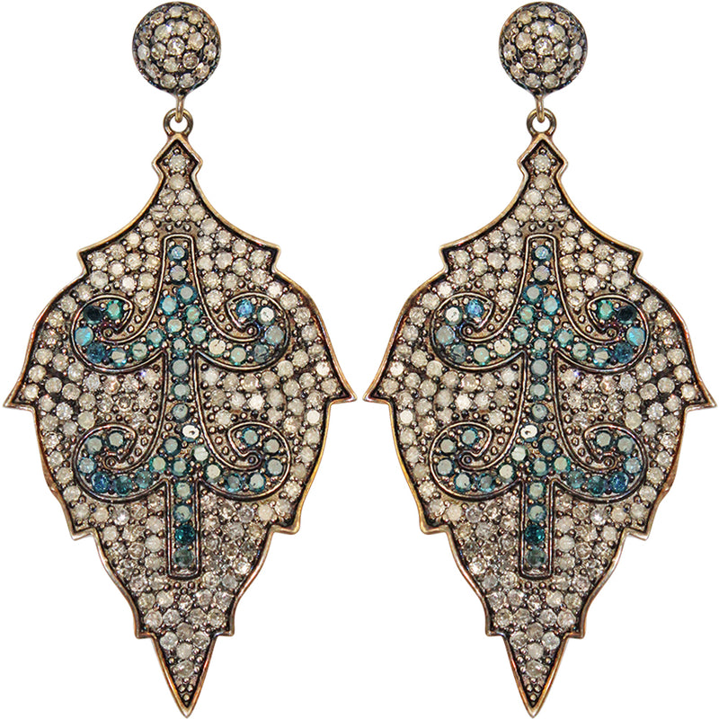 Lucious Leaf White and Blue Diamond Earrings