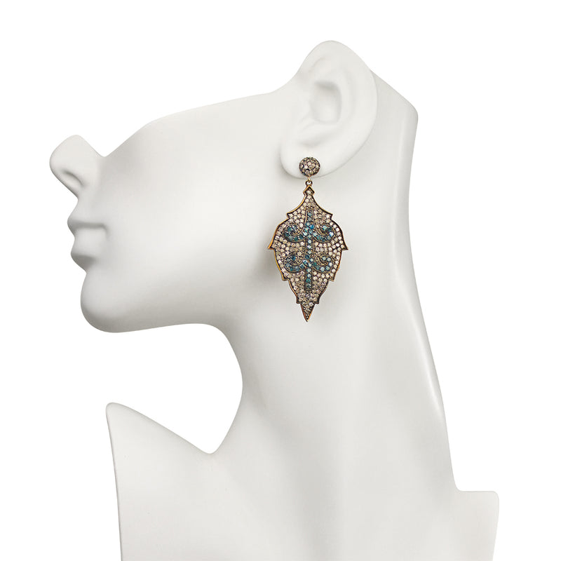 Lucious Leaf White and Blue Diamond Earrings