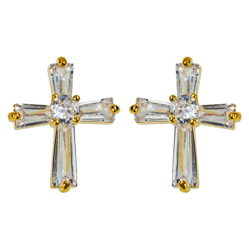 Crystal CZ Blessing Cross Necklace & Earrings Set (Goldtone)