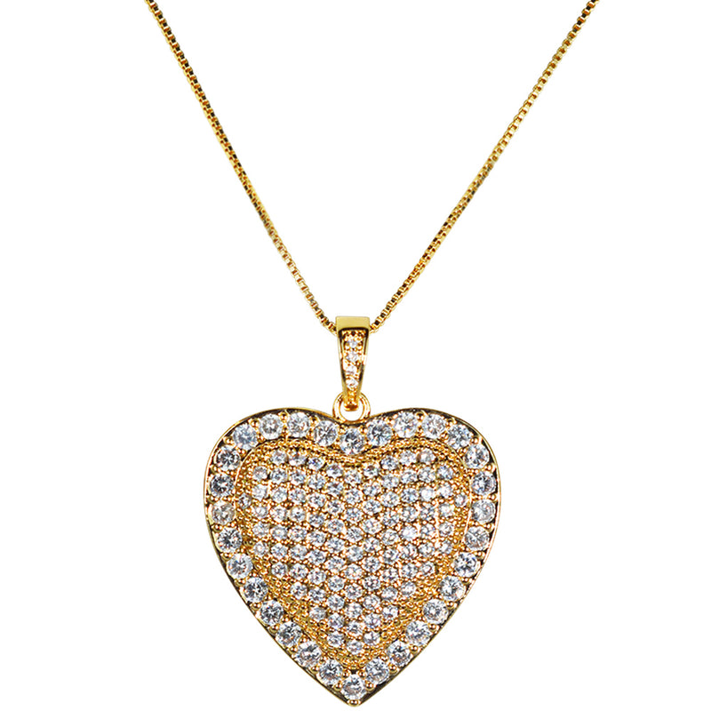 Crystal CZ True Love Heart Necklace (Goldtone)