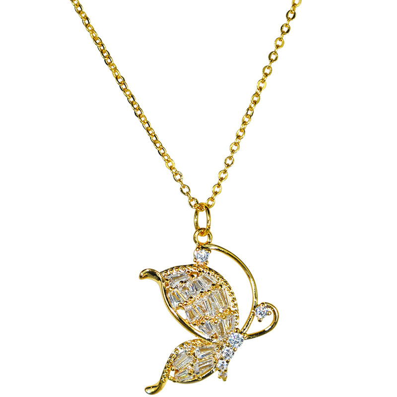 Crystal CZ Princess Butterfly Necklace (Goldtone)