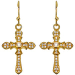 Crystal CZ Cross French Wire Earrings (Goldtone)