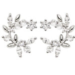 Crystal CZ Marquise Leaf Pierced Stud Earrings (Silvertone)