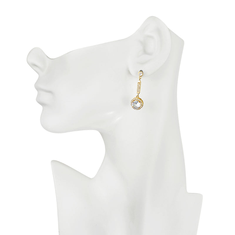 Crystal CZ Round Drop Pierced Earrings (Goldtone)