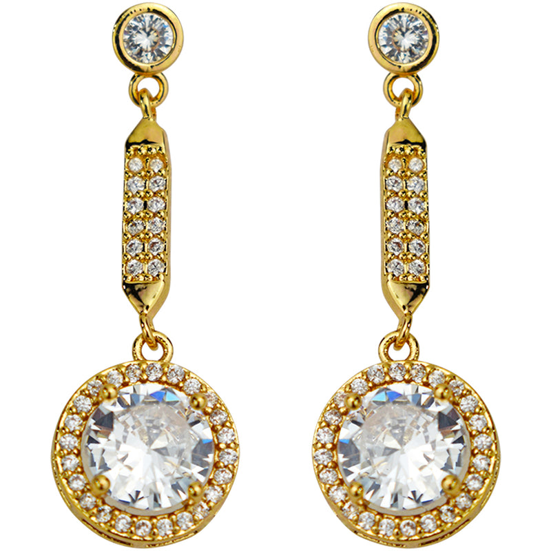 Crystal CZ Round Drop Pierced Earrings (Goldtone)