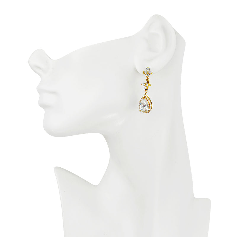 Crystal CZ Teardrop Pierced Earrings (Goldtone)