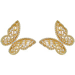 Crystal CZ Baguette Butterfly Pierced Earrings (Goldtone)