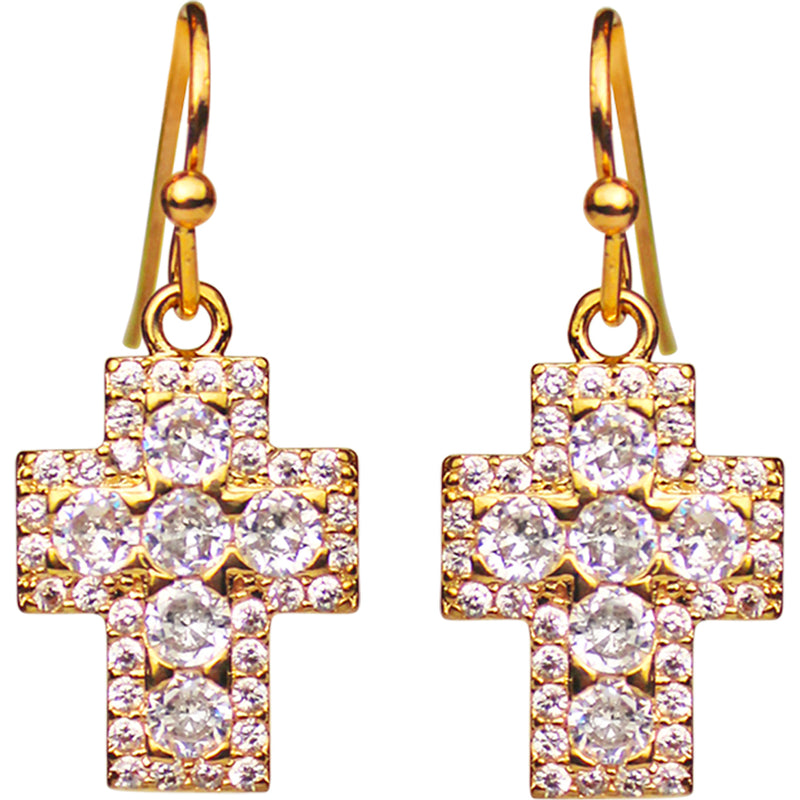 Crystal Ice Cross French Wire Earrings (Goldtone)