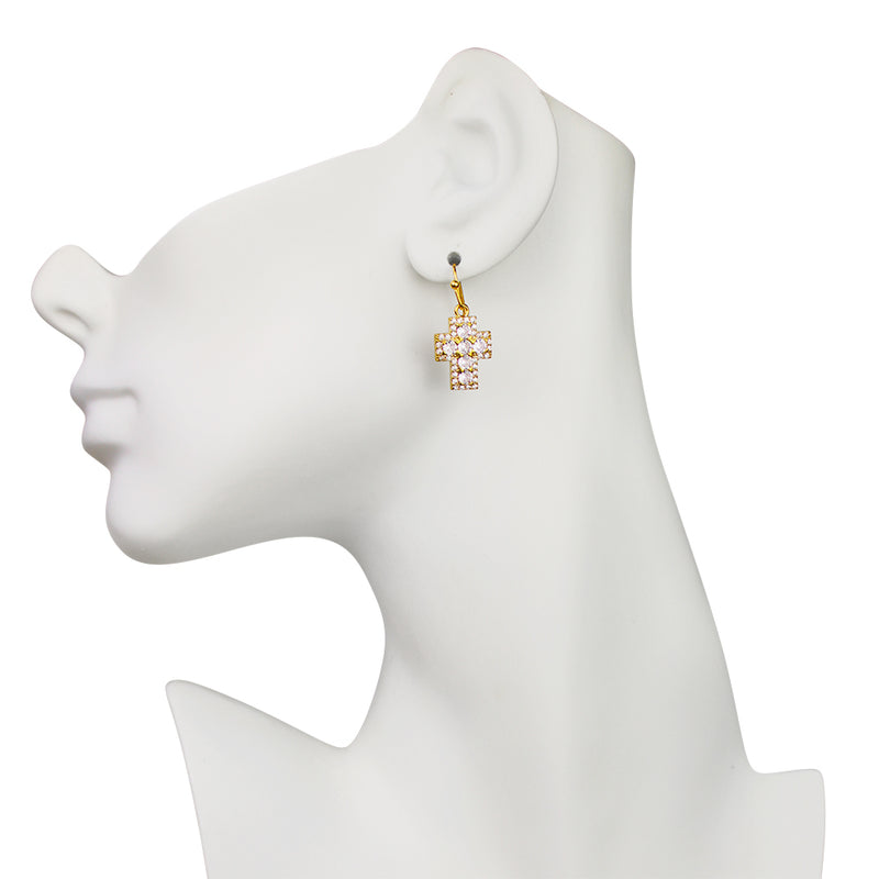 Crystal Ice Cross French Wire Earrings (Goldtone)