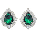 Divine CZ Teardrop Pierced Earrings (Sterling Silvertone/Emerald)