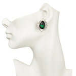 Divine CZ Teardrop Pierced Earrings (Sterling Silvertone/Emerald)
