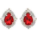 Divine CZ Teardrop Pierced Earrings (Sterling Silvertone/Ruby)