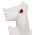 Divine CZ Teardrop Pierced Earrings (Sterling Silvertone/Ruby)