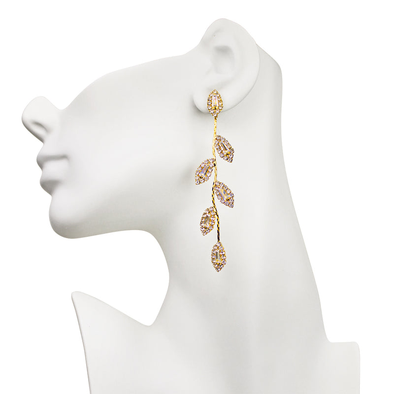 Fairyland Crystal CZ Leaf Pierced Earrings