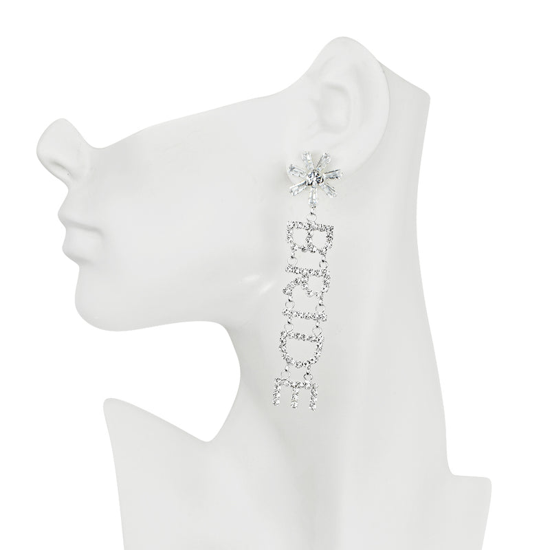 Crystal CZ Glam Bride Pierced Earrings (Sterling Silvertone)
