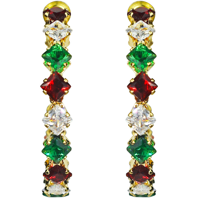 Holiday Cheer CZ Hoop Pierced Earrings (Goldtone)