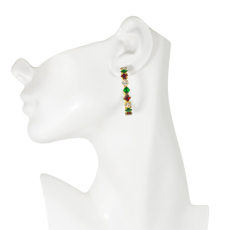 Holiday Cheer CZ Hoop Pierced Earrings (Goldtone)