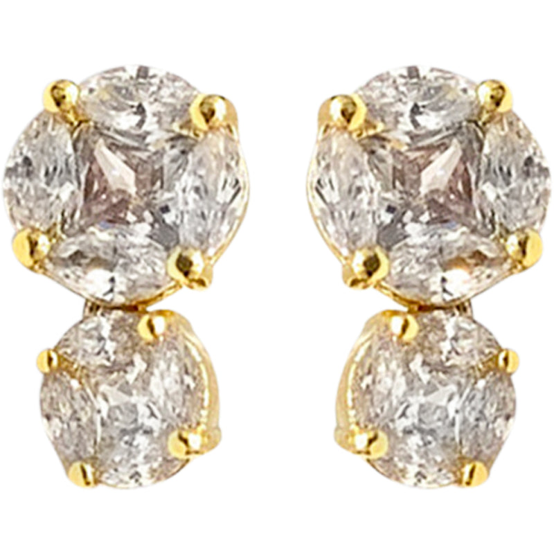 Lucina Double Drop Princess Cut CZ Pierced Earrings (Goldtone)