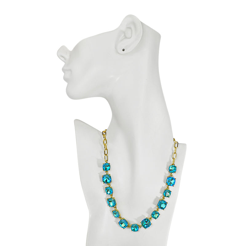 Day Dreamer Crystal Cushion Cut Necklace (Goldtone/Aqua AB)