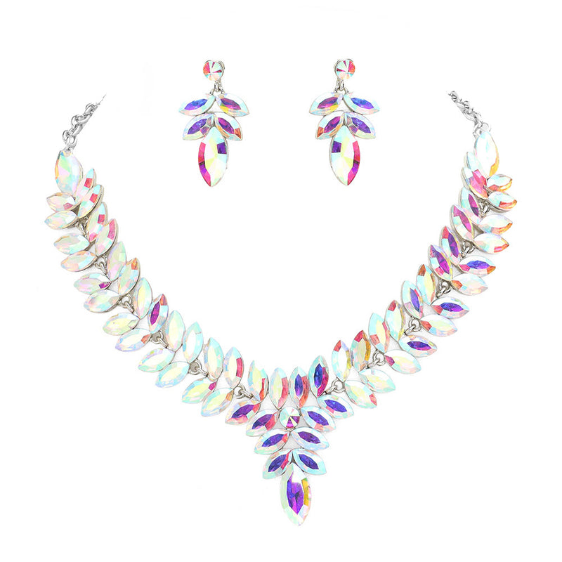 Cast A Spell Necklace & Pierced Earrings Set (Silvertone/Crystal AB)