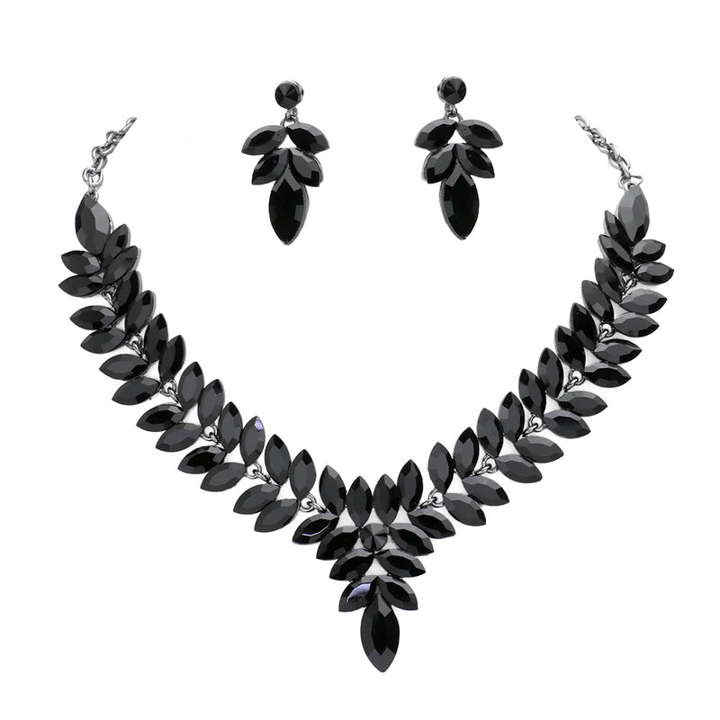 Cast A Spell Necklace & Pierced Earrings Set (Silvertone/Jet)