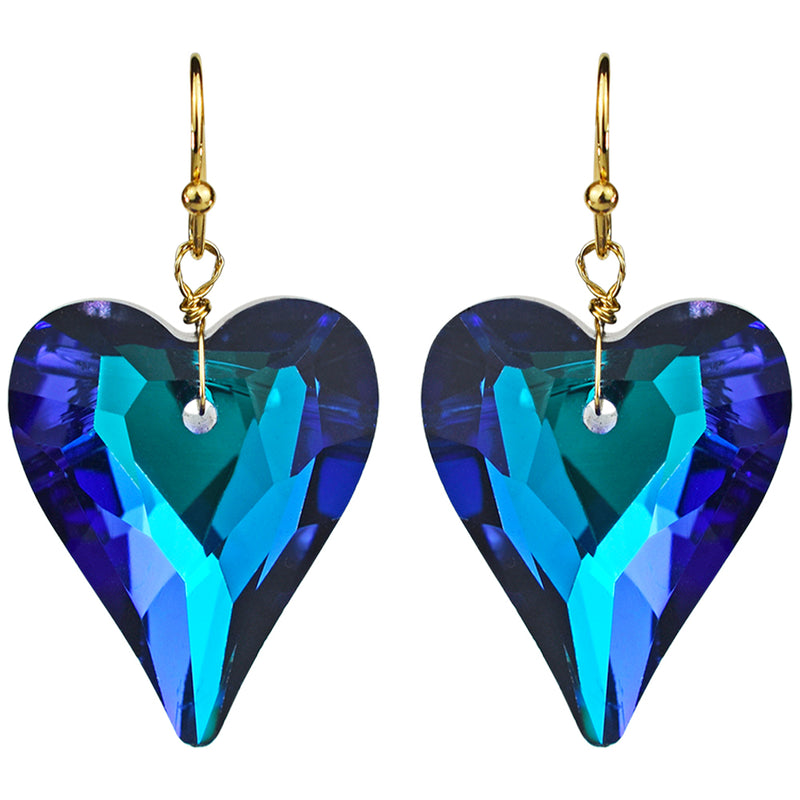 Aphrodite Crystal Heart French Wire Earrings (Goldtone/Mystic Blue Sphinx)