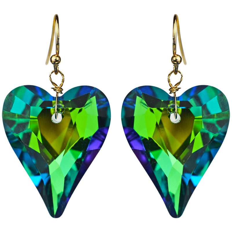 Aphrodite Crystal Heart French Wire Earrings (Goldtone/Mystic Green Sphinx)