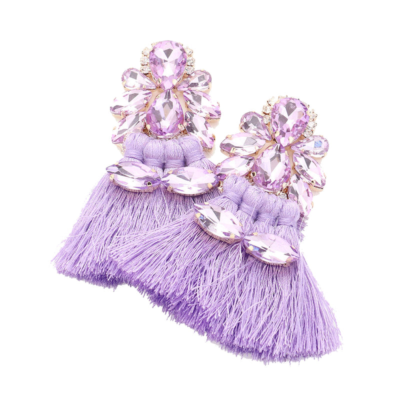 Unforgettable Teardrop Marquuise Fringe Pierced Earrings (Goldtone/Violet)