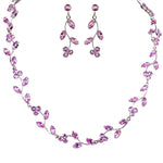 Fairy Vines Crystal CZ Necklace & Earrings Set (Silvertone/Pink)