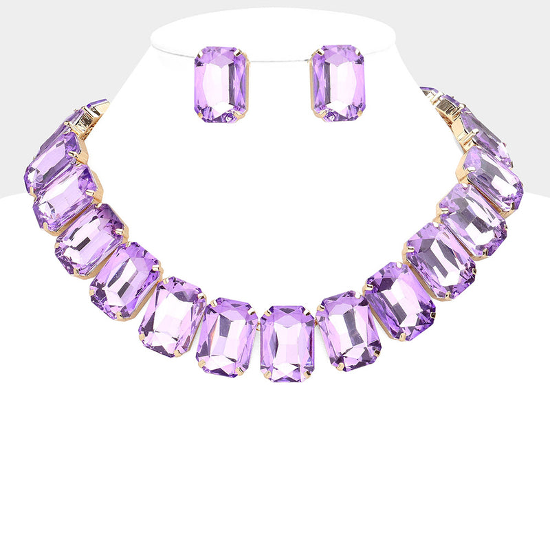 Lavish Dreams Necklace & Pierced Earrings Set (Goldtone/Lavender)