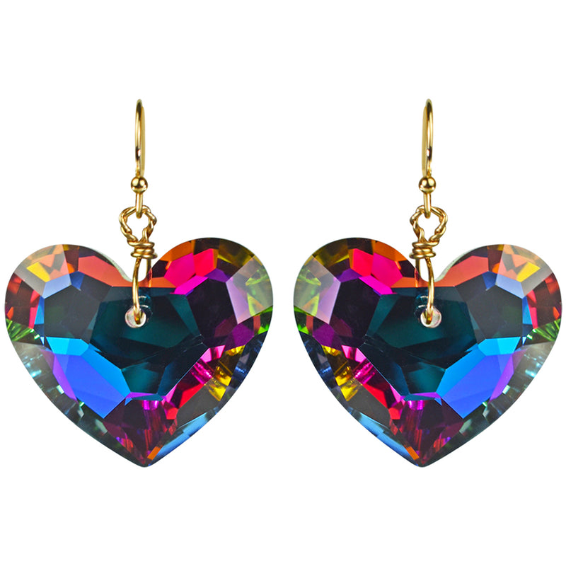 Summer Love Crystal Heart French Wire Earrings (Goldtone/Iridis)