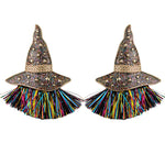 All Hallows Eve Witch Hat Pierced Earrings (Goldtone)