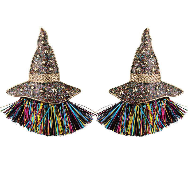 All Hallows Eve Witch Hat Pierced Earrings (Goldtone)