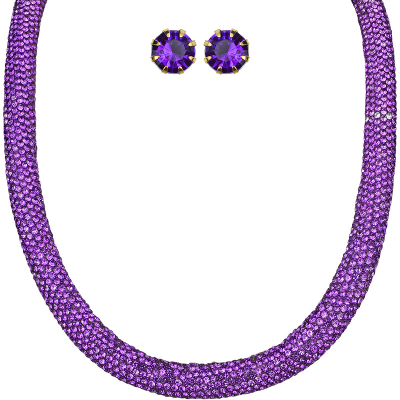 Fairyland Crystalized Necklace & Earrings Set (Goldtone/Purple)