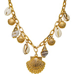 Cowrie Shell Charm Necklace (Goldtone)