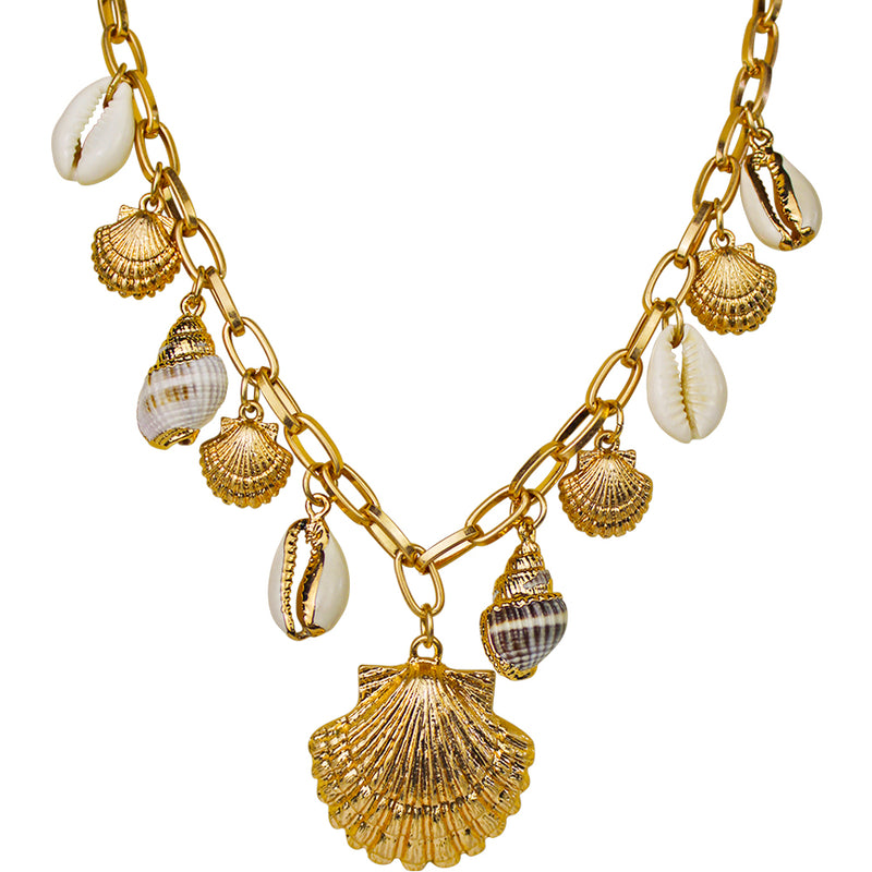 Cowrie Shell Charm Necklace (Goldtone)