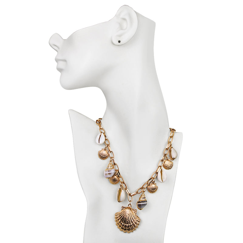 Cowrie Shell Charm Necklace (Goldtone)