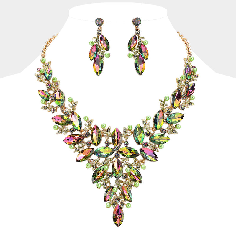 Twilight Garden Necklace & Pierced Earrings Set (Goldtone/Vitrail)