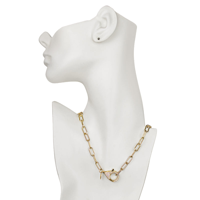 San Tropez CZ Lobster Claw Paper Clip Add A Charm Necklace (Goldtone)