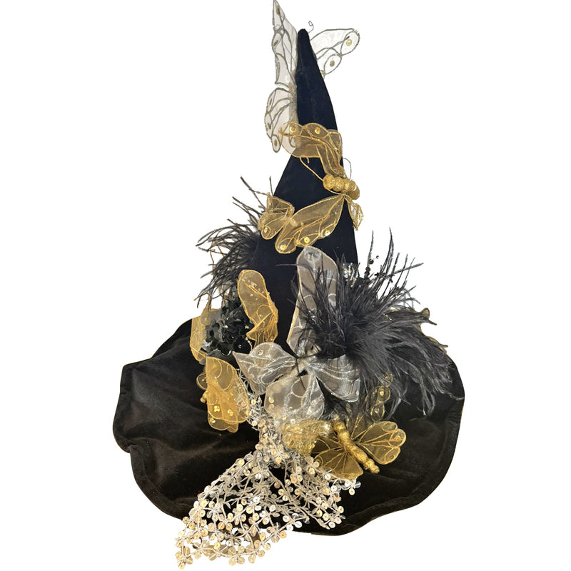 Butterfly Enchanted Garden Witch Hat With Free Black Feather Fan
