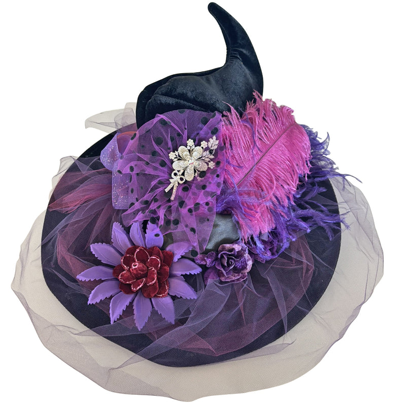 Diva Purple Passion Witch Hat With Free Black Feather Fan
