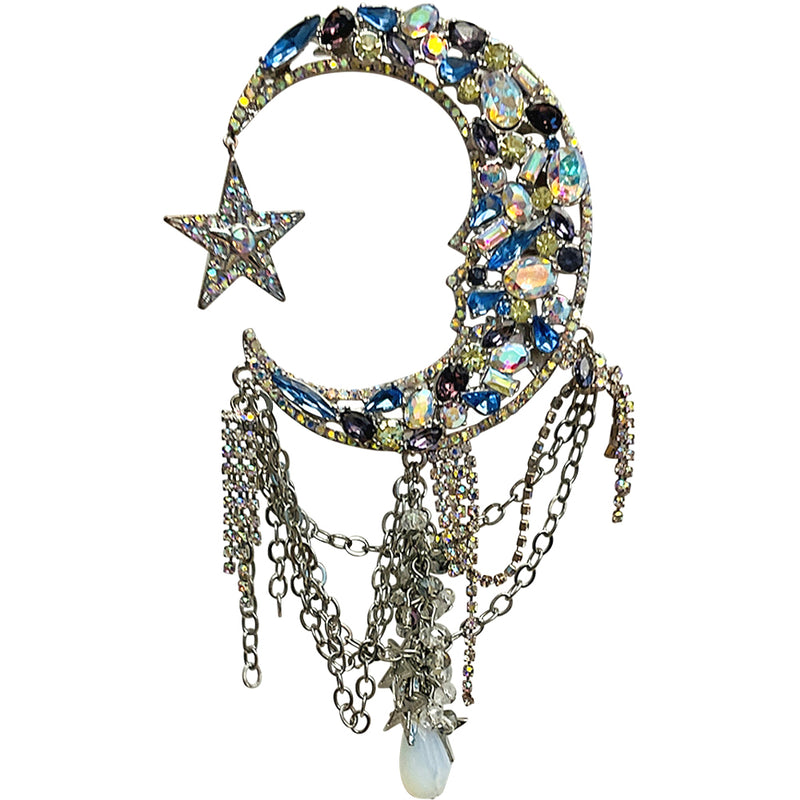 Limited Edition Couture Crystal Moon Dance Pin Pendant (Silver Ox)